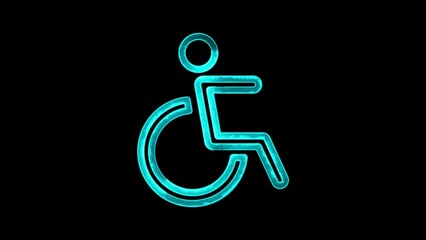 Glowing turquoise icon representing accessibility for people with disabilities against a black background concept of inclusivity