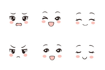 Cartoon Faces Showing Different Emotions Vector Illustration
 Cute  faces display a range of emotions including surprise, happiness, calmness, anger, and joy. 