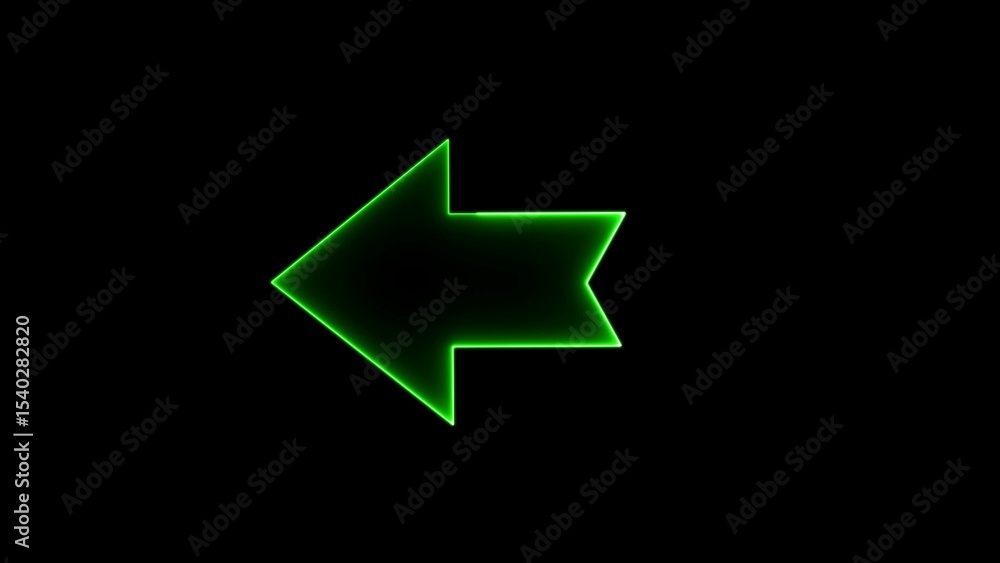 Poster glowing green arrow pointing left against a black background suggesting direction guidance and navig