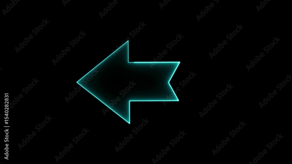 Poster glowing neon left arrow symbol on a black background representing direction navigation and signage