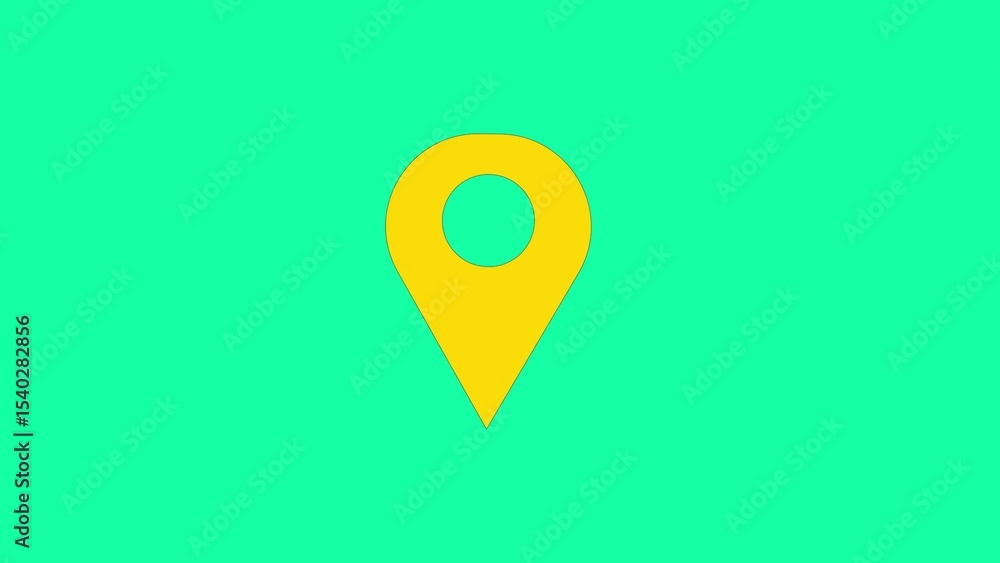 Poster simple yellow location pin icon against green background represents navigation and geographic inform