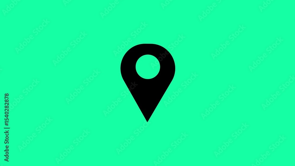 Poster simple black location pin icon on a bright green background represents navigation and geographic gui
