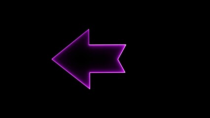 Glowing neon arrow pointing left against a black backdrop directional signage navigation guidance symbol concept for websites applications and digital designs