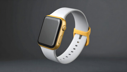 Floating Smartwatch Mockup with yellow Band on Dark Background 