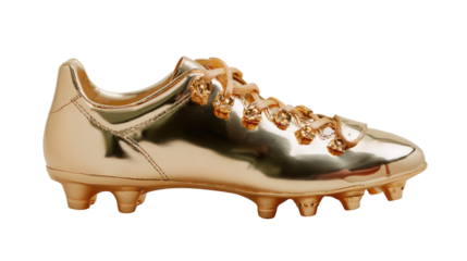 Golden Boot Glory: A shimmering golden football boot gleams in a photorealistic display of sporting excellence, symbolizing skill, achievement, and the pursuit of victory.