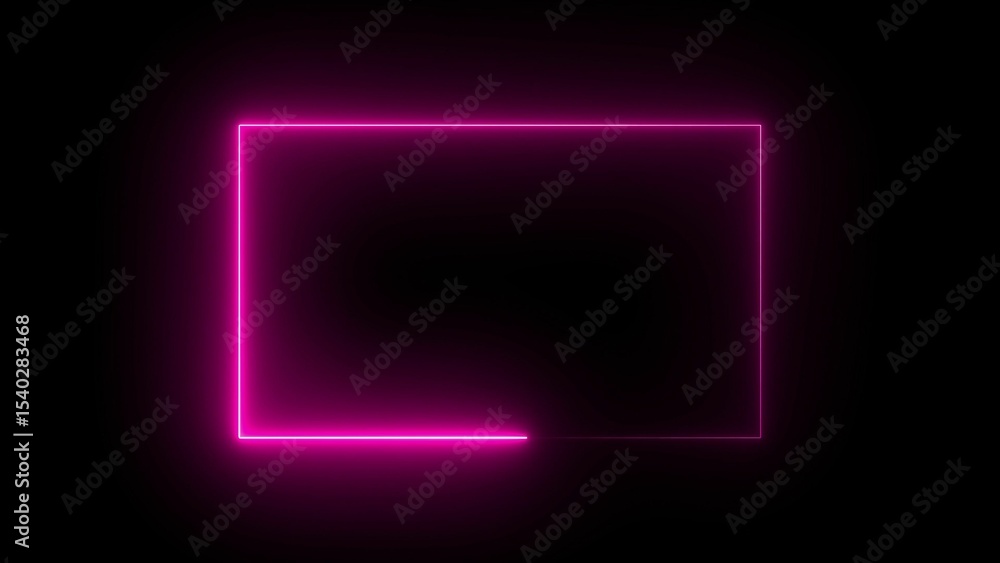 Poster pink neon rectangle frame on black background abstract modern graphic design element glowing decorat