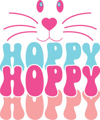 Hoppy Easter Bunny Design Cute Pink and Blue Bunny Illustration