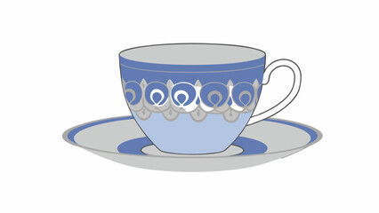 Blue and Grey Teacup and Saucer with Floral Design