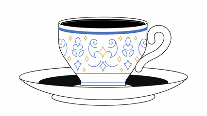 Ornate Teacup and Saucer with Coffee