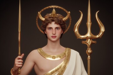 Handsome Demigod with golden implements portrait