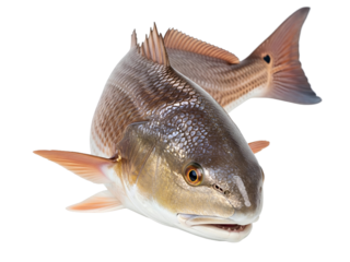 Atlantic Ocean Red Drum Fish Isolated on Transparent Background – Freshwater Wildlife and Fishing Concept	