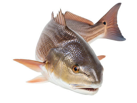 Atlantic Ocean Red Drum Fish Isolated on Transparent Background &ndash; Freshwater Wildlife and Fishing Concept	
