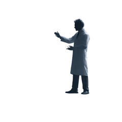 Obraz premium Silhouetted Scientist Gesturing, Explaining Scientific Concept