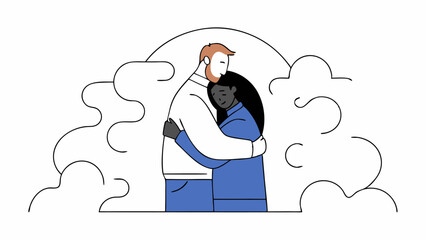 Loving Couple Embracing in Minimalist Style