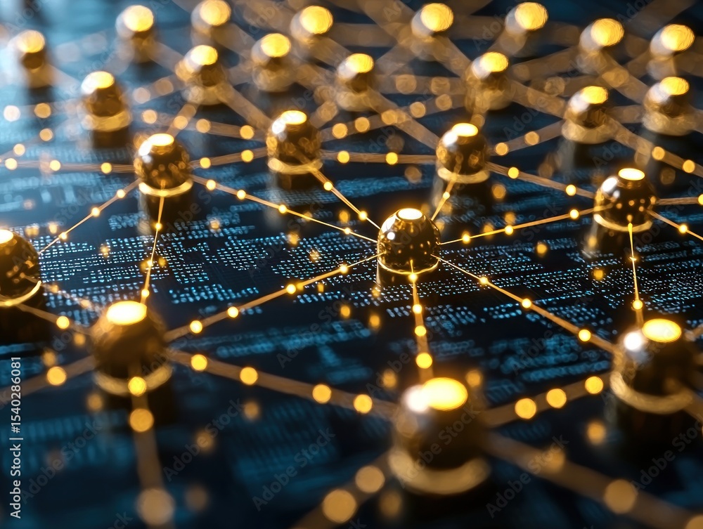 Poster abstract network visualization with glowing nodes and connections