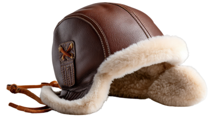 Vintage Aviator's Hat: A classic leather aviator hat with a fur lining, meticulously crafted to embody a sense of adventure and timeless style, invoking the spirit of aviation.