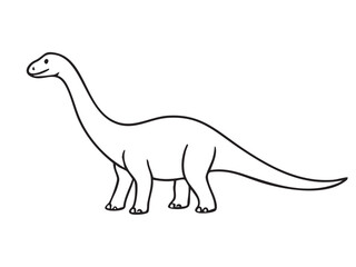 Black outline of Diplodocus dinosaur with long neck and tail, isolated on white background, graphic illustration. Concept of giant prehistoric herbivore, sauropod species, jurassic animal