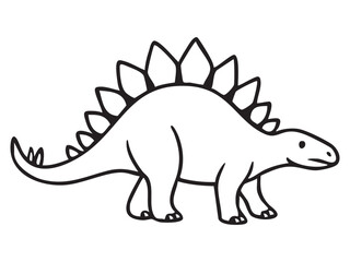 Naklejka premium Black outline of Stegosaurus dinosaur with back plates and spiked tail, isolated on white background, graphic illustration. Concept of prehistoric herbivore, jurassic dinosaur, reptile icon