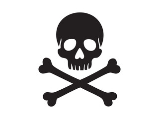 Black silhouette of human skull with crossed bones, graphic illustration. concept of pirate symbol, danger icon, halloween theme, skull and crossbones, design element.