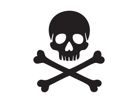 Black silhouette of human skull with crossed bones, graphic illustration. concept of pirate symbol, danger icon, halloween theme, skull and crossbones, design element.