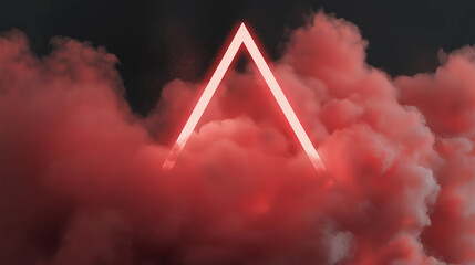 Futuristic glowing pink neon triangle on dark smoky rocks background, cyberpunk abstract light, vaporwave aesthetic, moody 3D render, modern digital art