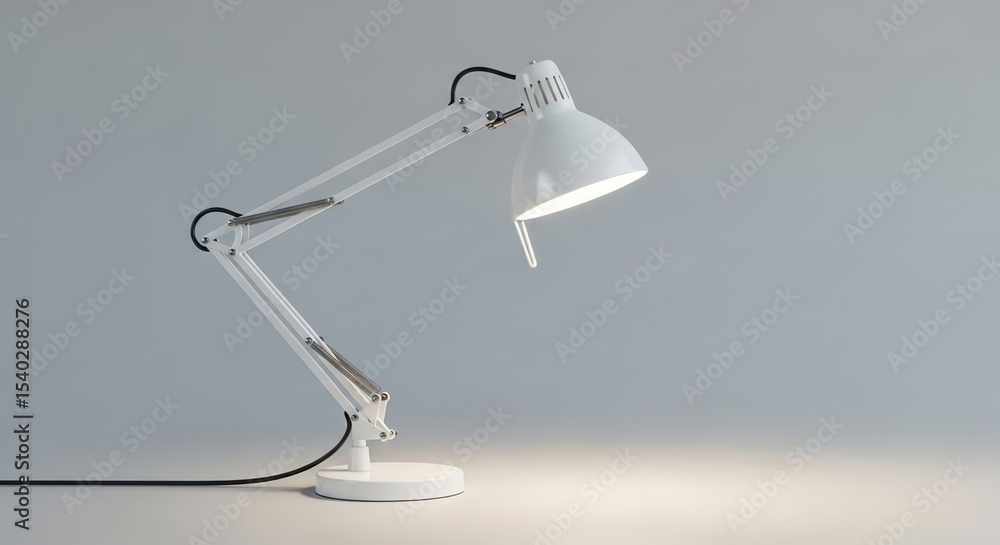 Poster modern white desk lamp illuminating workspace with elegant minimalist design and soft light