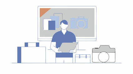 Man Reviewing Photos on Computer