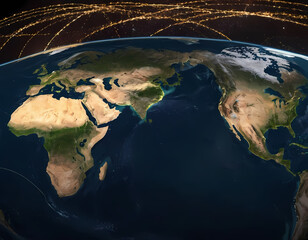 Fototapeta premium Global trade networks transform as tariffs shape international business landscapes, digital traffic in city, technology city