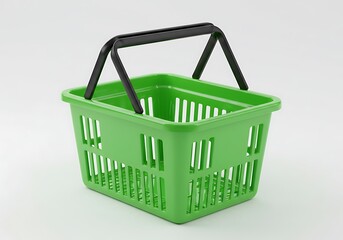 Isolated green plastic shopping basket with black handle on white background ai generated