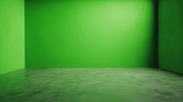 Bright Green Room with Smooth Walls and Concrete Floor, Ideal for Photography or Design Backgrounds