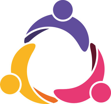 Circle of Community: A vibrant emblem symbolizing unity, connection, and collaboration. This graphic depicts three figures intertwined, representing the strength found in teamwork and cooperation.