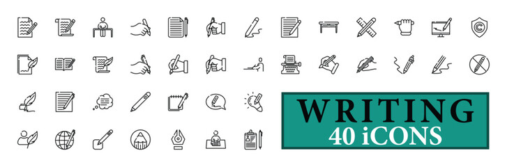 WRITING icon collection, with editable stroke. WRITING thin line icon set. Vector illustration.