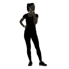Thoughtful Young Woman in Athletic Wear, Full-Length Silhouette