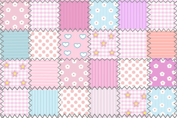 Sweet colorful patchwork seamless pattern from square patches and gingham . Multicolor print for fabrics and textiles.Quilt design, hand made.