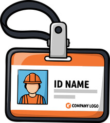 Orange Construction Worker ID Card with Lanyard