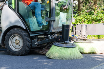 cleaning floor with machine