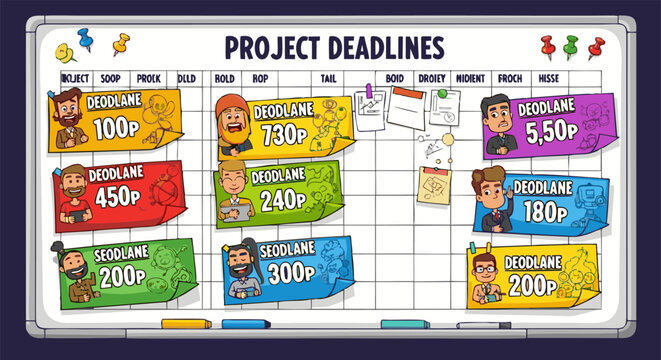 Project Deadlines with Colorful Task Cards and Character Portraits