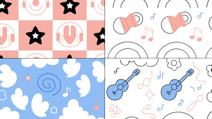 Sweet Pastel Music Seamless Patterns