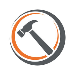 Gray Hammer Icon in Orange and Gray Circular Design 2