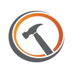 Gray Hammer Icon in Orange and Gray Circular Design 4