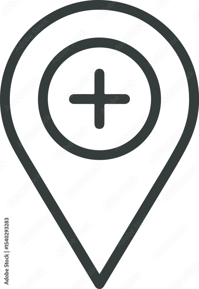 Poster black outline icon add new location map pointer plus symbol sign g p s navigation interface element
