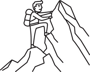 Fototapeta premium Climber Ascending Rocky Peak A Line Art Illustration of Perseverance and Mountain Climbing