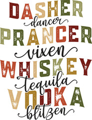 Dasher, Dancer, Prancer, Vixen A Festive Whiskey, Tequila, Vodka Cocktail Design