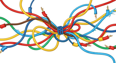 A Colorful Tangled Mess of Electrical Wires with Damaged Connections