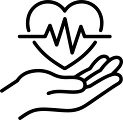 Fototapeta premium Black Outline Illustration Heartbeat Line Art Graphic Design Element Hand Holding Heart Symbol Healthcare Medical 1