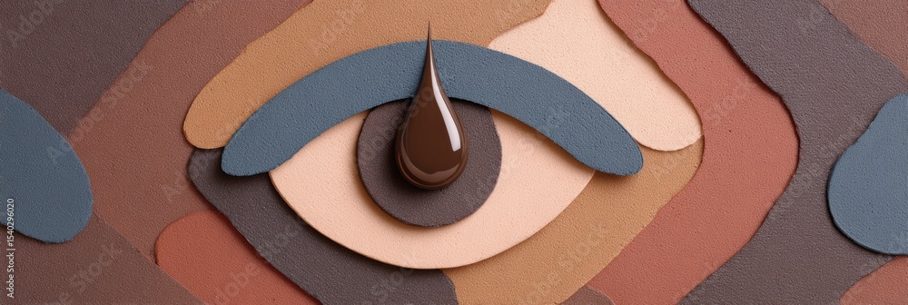 Aufkleber abstract eye shape features a single clay tear dripping in muted tones, capturing emotions through t
