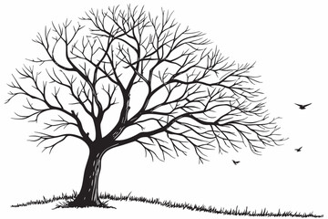 Naked Tree silhouette on white backgrounds. Hand drawn isolated illustrations