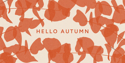 Transparent red autumn leaves and curved branches on light background. Minimal seasonal botanical frame for fall greeting, invitation, social media, postcard, wallpaper, banner. Vector illustration