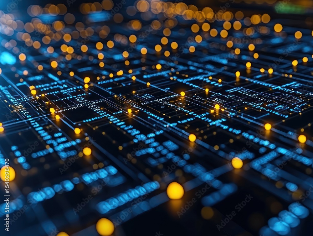 Poster abstract digital network with glowing nodes and lines