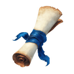 Antique Rolled Parchment Scroll Tied with a Blue Ribbon